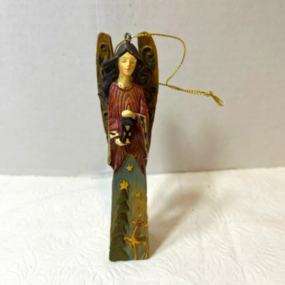 Christmas Angel Holding Lantern Stars Tree Reindeer Statue Tree Ornament 5.5"